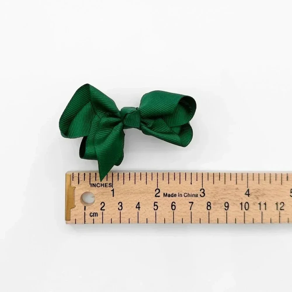 Set of 2 Pretty Girls Hair Bows Grosgrain Ribbon Hair Clips Accessory Dark Green